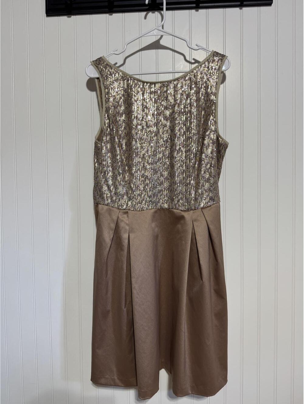 The Limited Champagne Sequin Top Pleated Satin Skirt Cocktail Dress Size 14
